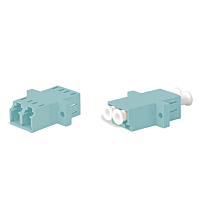 Оптический проходной адаптер LC-LC, MM (OM3), duplex, корпус пластиковый, голубой (aqua), белые колпачки