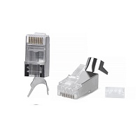 Коннектор RJ-45(8P8C) под витую пару, категория 6 (50 µ"/ 50 микродюймов), экранированный, универсальный (для одножильного 