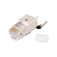 Коннектор NIKOMAX RJ45/8P8C под витую пару, Кат.6(Класс E), 250МГц, покрытие 50мкд, универсальные ножи, экранированный, со вставкой, с хвостовиком, кр