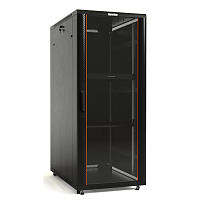 Шкаф напольный 19-дюймовый,42U,2055x600х600мм,перед.стекл.дверь со сталь.перфор.боков.,зад.дверь сплошная,ручка с замком, крыша нов.типа,9004,разоб