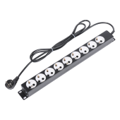 Блок силовых розеток 10А со шнуром (2 м.) 19" без выключателя, 9 розеток, цвет черный