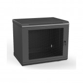 Шкаф настенный 19-дюймовый (19"), 9U, 500x600х300мм, металлическая перфорированная дверь, несъемные стенки, 1 пара профилей, цвет черный (RAL 9004) (с