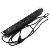 Блок розеток для 19" шкафов, горизонтальный, 8хIEC 320 C13, 10A, 250В, кабель питания 3х1.0мм2, длина 2.5 м, с вилкой IEC 320 C14, 482.6x44.4x44.4мм