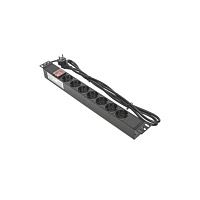Блок розеток PDU TERACOM 19" 1U 16А/250В 7 розеток Schuko с выключателем шнур питания длиной 2 метра сечение 3x1,5 мм2 вилка Schuko корпус пластик чер