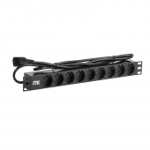 ITK PDU 9 розеток DIN49440 1U, шнур 2м вилка DIN49441, алюминиевый профиль, черный