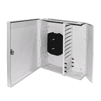 Бокс оптический универсальный настенный, от 8 до 96 портов (SC, duplex LC, ST, FC), со сплайс пластиной, без пигтейлов и проходных адаптеров, серый