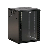 Шкаф настенный 19-дюймовый (19"), 22U, 1098x600х450мм, стеклянная дверь с перфорацией по бокам, ручка с замком, с возможностью установки на ножки