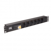 ITK PDU 6 розеток DIN49440 (нем. ст.) с LED выключателем, 1U, шнур 2м вилка DIN49441 (нем. ст.) черн