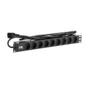 ITK PDU 9 розеток DIN49440 (нем. cтанд.) 1U, шнур 2м вилка IEC 320 C14, алюминиевый профиль, черный