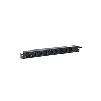 Блок розеток PDU TERACOM PRO 19" 1U 10А/250В 9 розеток Schuko шнур питания длиной 2 метра сечение 3x1,5 мм2 вилка C14 корпус пластик черный