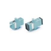 Оптический проходной адаптер SC-SC, MM (OM3), simplex, корпус пластиковый, голубой (aqua), черные колпачки