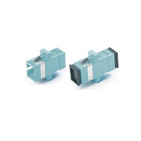 Оптический проходной адаптер SC-SC, MM (OM3), simplex, корпус пластиковый, голубой (aqua), черные колпачки