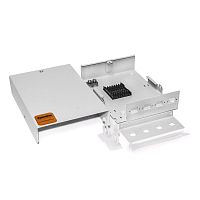 Бокс оптический универсальный, настенный на 4 порта (SC, duplex LC, ST, FC) с держателем для 8 КДЗС, фиксатором центрального силового элемента