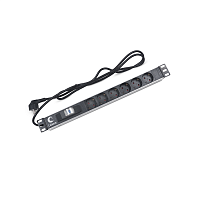 Блок евророзеток для 19" шкафов, горизонтальный, 6 розеток, автоматический выключатель 16 A , шнур 2м, алюминиевый корпус, немецки