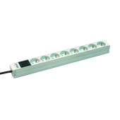 Блок розеток для 19" шкафов, 1U, однофазный 16А, 8 розеток, с амперметром, кабель питания 3 м. (LZ-165) (Schuko)