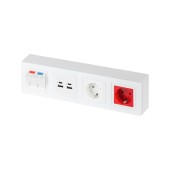 Рабочее место стандартное, наст. исп, 296х83, 2 модуля RJ-45, категория 6A STP, 2 зарядных устройства USB, 2 розетки Shuko белая и красная, цвет белый