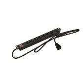 Блок розеток для 19" шкафов, горизонтальный, 8 розеток Schuko, 16A, 250В, выключатель с подсветкой, устройство защиты от перенапр, с инд,, кабель пита