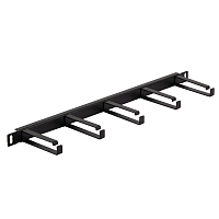 Кабельный органайзер горизонтальный 19" 0.5U, 5 колец, металлический, цвет черный (RAL9004)