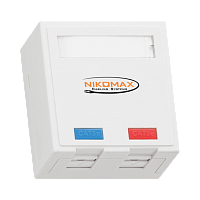 Настенная розетка NIKOMAX, 2 порта, Кат.5e (Класс D), 100МГц, RJ45/8P8C, FT-TOOL/110/KRONE, T568A/B, неэкранированная, со шторками, белая - гарантия: 