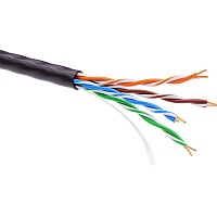Кабель витая пара кат. 5E неэкранированный U/UTP, 4 пары, светостабилизированный ПЭ, цвет внешней оболочки черный, коробка 305 м