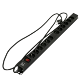 Блок розеток, 12 розеток Schuko, 16 A, с выключателем, кабель питания 3х1.5мм2, длина 2.5 м, с вилкой Schuko, 730x44.4x44.4 мм (ДхШхВ)