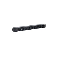 Блок розеток PDU TERACOM PRO 19" 1U 10А/250В 9 розеток Schuko шнур питания длиной 2 метра сечение 3x1,5 мм2 вилка C14 корпус алюминий черный