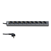 Блок розеток для 19" шкафов, горизонтальный, 9 розеток Schuko (16A), 230 В, кабель питания 1.5мм2, длина 2.5 м, с вилкой Schuko