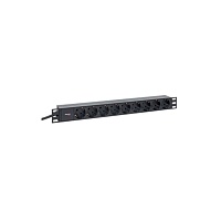 Блок розеток PDU TERACOM PRO 19" 1U 16А/250В 9 розеток Schuko шнур питания длиной 2 метра сечение 3x1,5 мм2 вилка Schuko корпус пластик черный