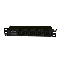 Блок розеток для 10" шкафов, горизонтальный, 4 розетки Schuko (10А), 250В, без кабеля питания, входная розетка IEC 60320 C14, 254х44.4х44.4мм (ШхВхГ)