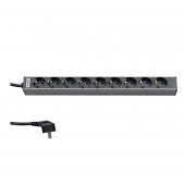 Блок розеток для 19" шкафов, горизонтальный, 9 розеток Schuko (16A), 230 В, кабель питания 1.5мм2, длина 2.5 м, с вилкой Schuko