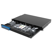 Оптическая полка выдвижная 1U с адатерами 8 х duplex SC OS2 в комплекте с лицевой панелью, пигтейлами, сплайс-кассет(ой/ами) и гильзами КДЗС