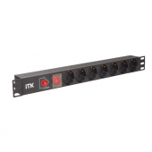 ITK PDU 7 розеток DIN49440 (нем. cтанд.), с LED выкл.,1U, без шнура, IEC320 C14, алю-ый проф, черн.