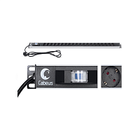 Блок розеток для 19" шкафов, вертикальный, 20 розеток Schuko, 16А, автомат защиты, алюминиевый корпус, шнур с вилкой Schuko 2 м