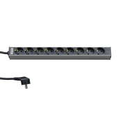 Блок розеток для 19" шкафов, горизонтальный, 9 розеток Schuko (10A), 230 В, кабель питания 1.5мм2, длина 2.5 м, с вилкой EC 320 C14