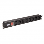 ITK PDU 7 розеток IEC320 C13, с LED вык.,1U, без шнура, вх. IEC320 C14, ал-й профиль, черный
