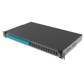Оптическая полка выдвижная 1U с адатерами 8 х duplex LC ОМ3 в комплекте с лицевой панелью, пигтейлами, сплайс-кассет(ой/ами) и гильзами КДЗС
