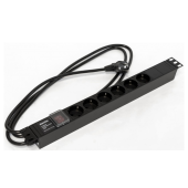 Блок розеток 19",с выключателем с подсветкой, 6 розеток Schuko (16A),250В,кабель питания 3х1.5мм2,длина 2.5 м,с вилкой Schuko