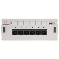 Коммутационная панель NIKOMAX настенная, 6 портов, Кат.6 (Класс E), 250МГц, RJ45/8P8C, 110, T568A/B, неэкранированная, светло-серая - гарантия: 5 лет 
