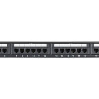Коммутационная панель NETLAN 19", 1U, 24 порта, Кат.5e (Класс D), 100МГц, RJ45/8P8C, 110/KRONE, T568A/B, неэкранированная, черная