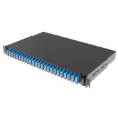 Оптическая полка выдвижная 1U с адатерами 24 х duplex SC OS2 в комплекте с лицевой панелью, пигтейлами, сплайс-кассет(ой/ами) и гильзами КДЗС