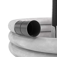 Двустенная труба ПНД гибкая дренажная д.110мм с геофильтром, SN6,перфорация 360 град., в бухте 50м, цвет черный