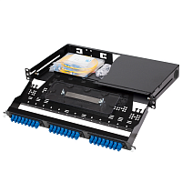 Кросс КТП, выдвижной, полный комплект, 24 порта ST/UPC, OM2 50/125, 1U, цвет черный