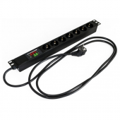 Блок розеток 19",амперметр/вольтметр,7 розеток Schuko(16A),250В,кабель питания 3х1.5мм2,длина 2.5 м,с вилкой Schuko