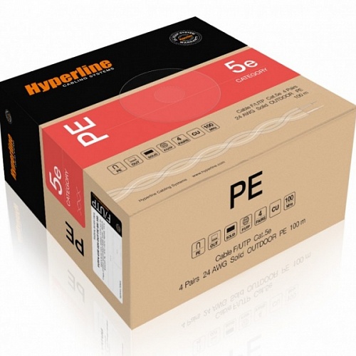 Кабель витая пара F/UTP, кат. 5e, 4 пары (24AWG), одножил. (solid), экран-фольга