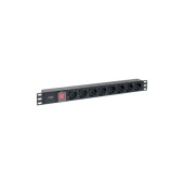 Блок розеток PDU TERACOM PRO 19" 1U 10А/250В 8 розеток Schuko с выключателем без шнура питания входной разъем C14 корпус алюминий черный