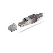 Коннектор с фиксатором кабеля и колпачком RJ-45(8P8C) под витую пару, категория до 6a (50 µ"/ 50 микродюймов), экранированный,