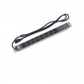 Блок розеток для 19" шкафов, горизонтальный, 8 розеток IEC 320 C13, 10 A, без выключателя, алюминиевый корпус, шнур 2 м, вилка IEC 