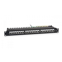 Патч-панель 19"(1U), 24 порта RJ-45 полностью экранированная, категория 5e, Dual IDC, цвет черный