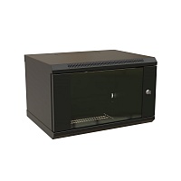 Шкаф настенный 19-дюймовый (19"), 9U, 500x600х600мм, стеклянная дверь с перфорацией по бокам, ручка с замком, цвет черный (RAL 9004) (разобранный)