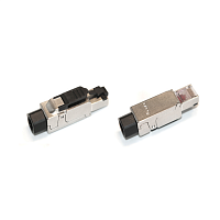 Разъем RJ-45 (8P8C) под витую пару, полевая заделка, категория 6, экранированный, для одножильного кабеля (общий диаметр кабеля 6-8 мм, 23-26 AWG)